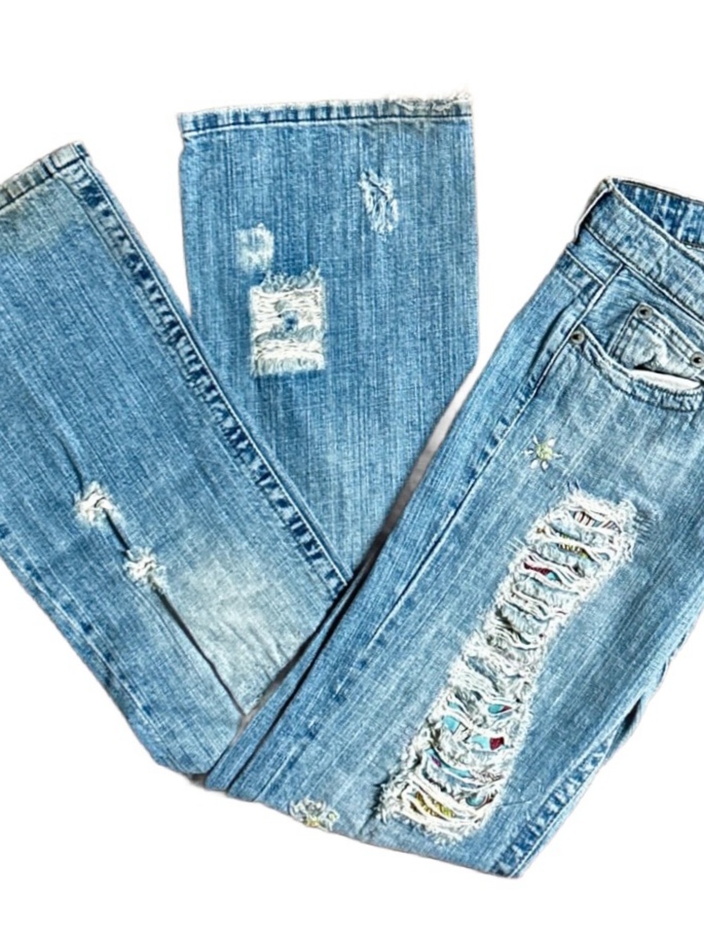 Department of Peace ~ Women’s Size 8 Blue Denim Distressed Sequins/Beaded Jeans